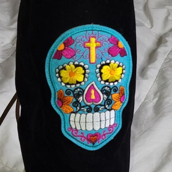 NWT Sugar Skull Women's Black Western Cowboy Fringe‎ Boot Covers  Adjustable - Picture 6 of 6
